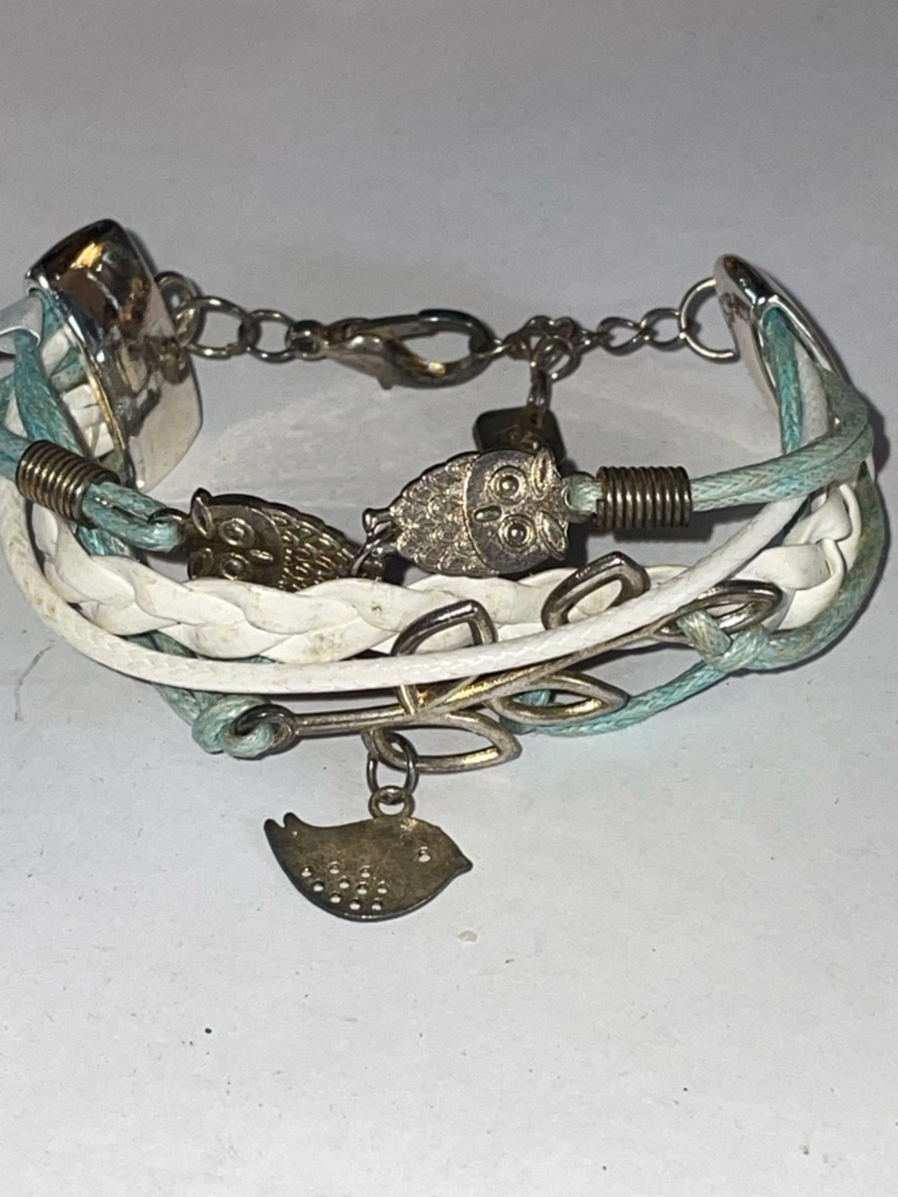 3/$10 Fashion Jewelry Layered Mint and White Owl Charm Bracelet - Unbranded